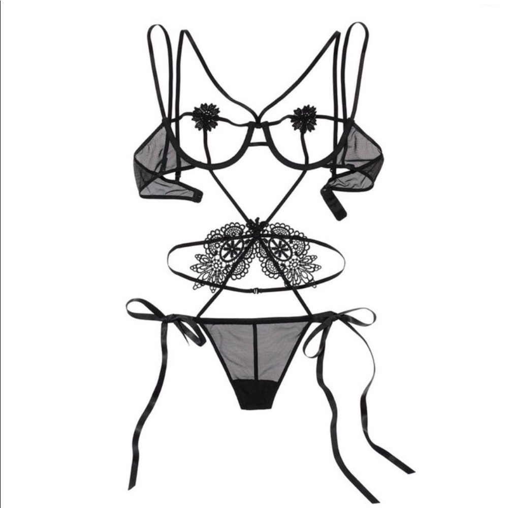 Adore Me NEW Teddy Crochet Lace Strap Bodysuit